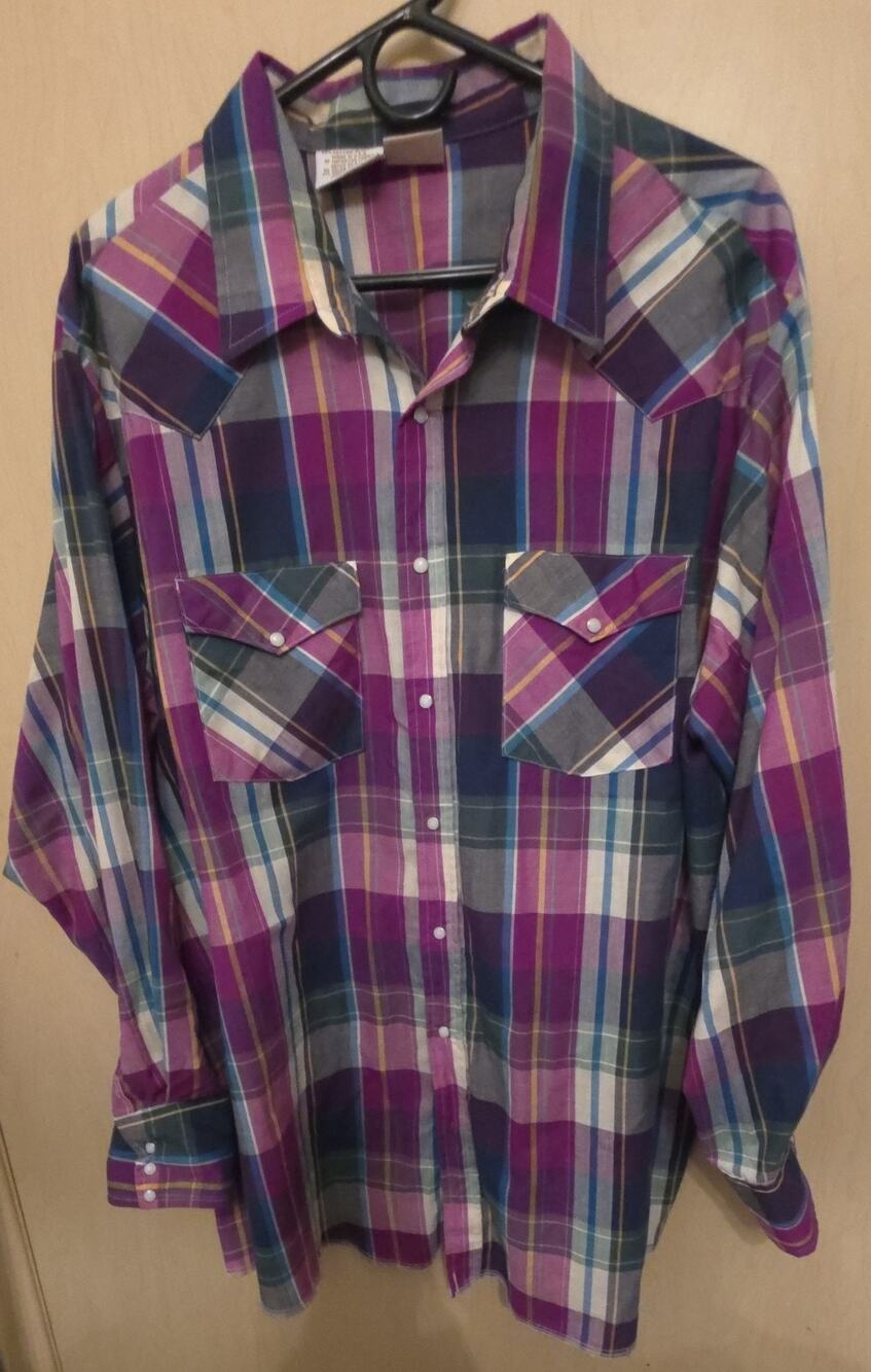 Men's Western Frontier Plaid Pearl Snap Long Sleeve Shirt Cowboy USA 3XL